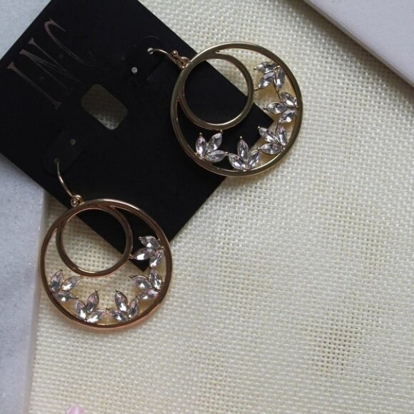 I.n.c. Gold-Tone Crystal Drop Hoop Earrings - Picture 2 of 6